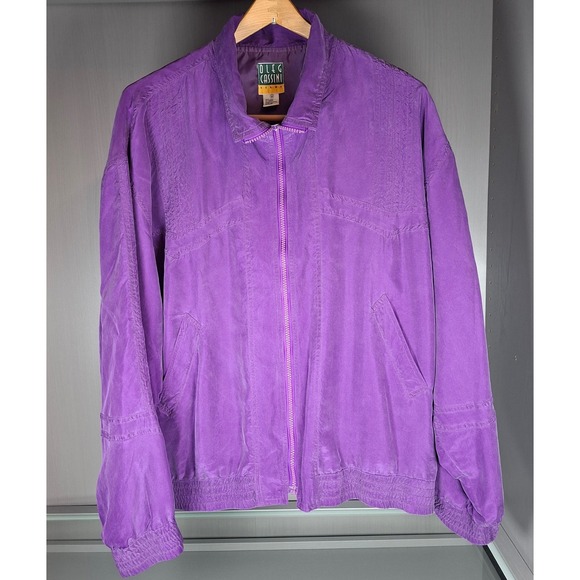 Oleg Cassini Silks Other - Oleg Cassini Silks Vintage 100% Silk Bomber Jacket Purple Mens Medium Retro 80s